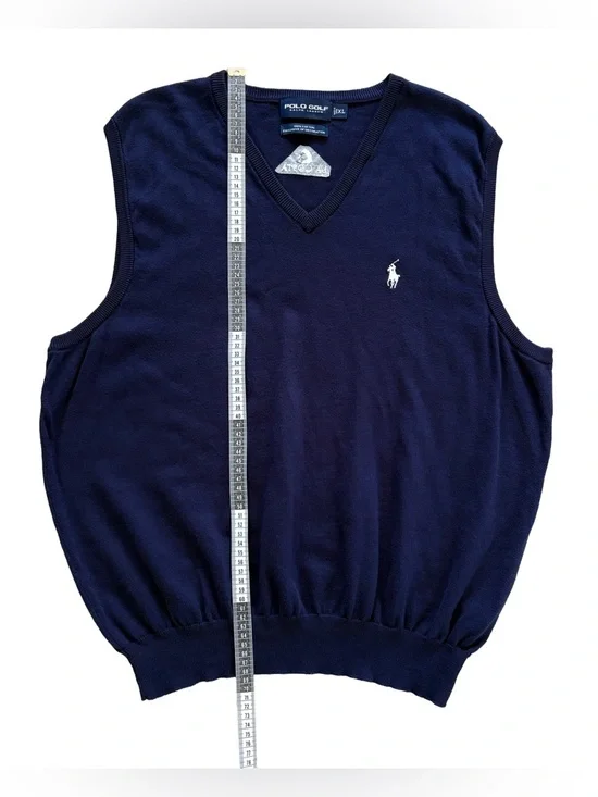 Polo Golf Ralph Lauren Sweater Vest Mens XL Blue Knit 100% Cotton V Neck Preppy - Picture 6 of 12